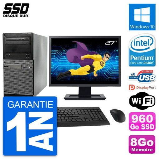 Dell OptiPlex 3020 Desktop PC - 27" Screen, Intel Pentium G3220, 8GB RAM, 960GB SSD, Windows 10, WiFi