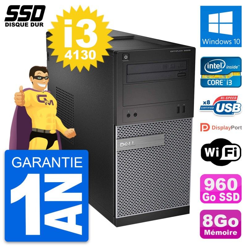 Dell OptiPlex 3020 Desktop PC - Intel Core i3-4130, 8GB RAM, 960GB SSD, Windows 10, WiFi