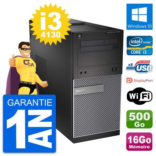 Dell OptiPlex 3020 Desktop PC - Intel i3-4130, 16GB RAM, 500GB HDD, Windows 10, WiFi