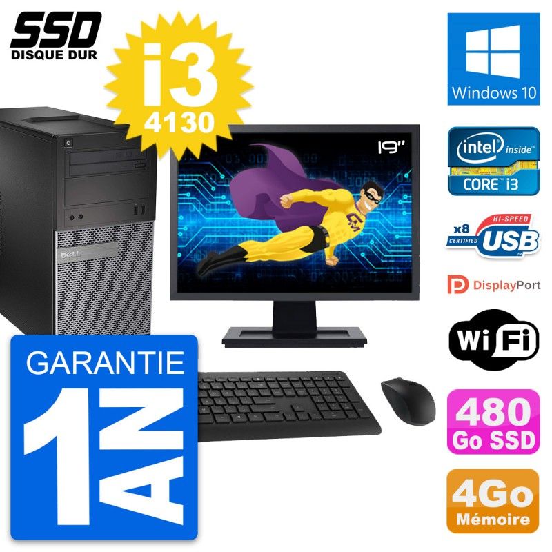 Dell OptiPlex 3020 Desktop PC - 19" Screen, Intel Core i3-4130, 4GB RAM, 480GB SSD, Windows 10, WiFi