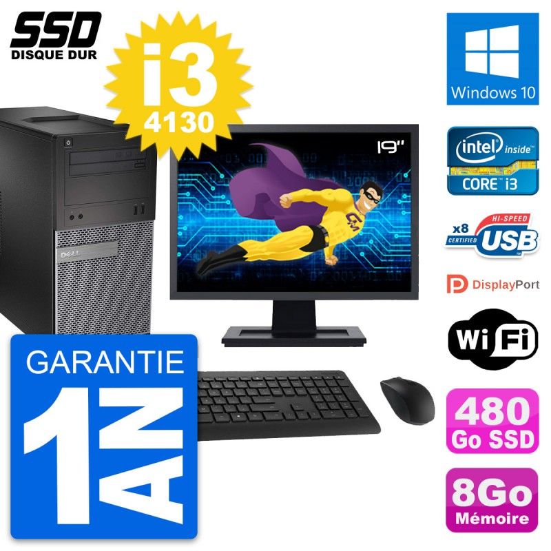 Dell OptiPlex 3020 Desktop PC - 19" Screen, Intel Core i3-4130, 8GB RAM, 480GB SSD, Windows 10, WiFi