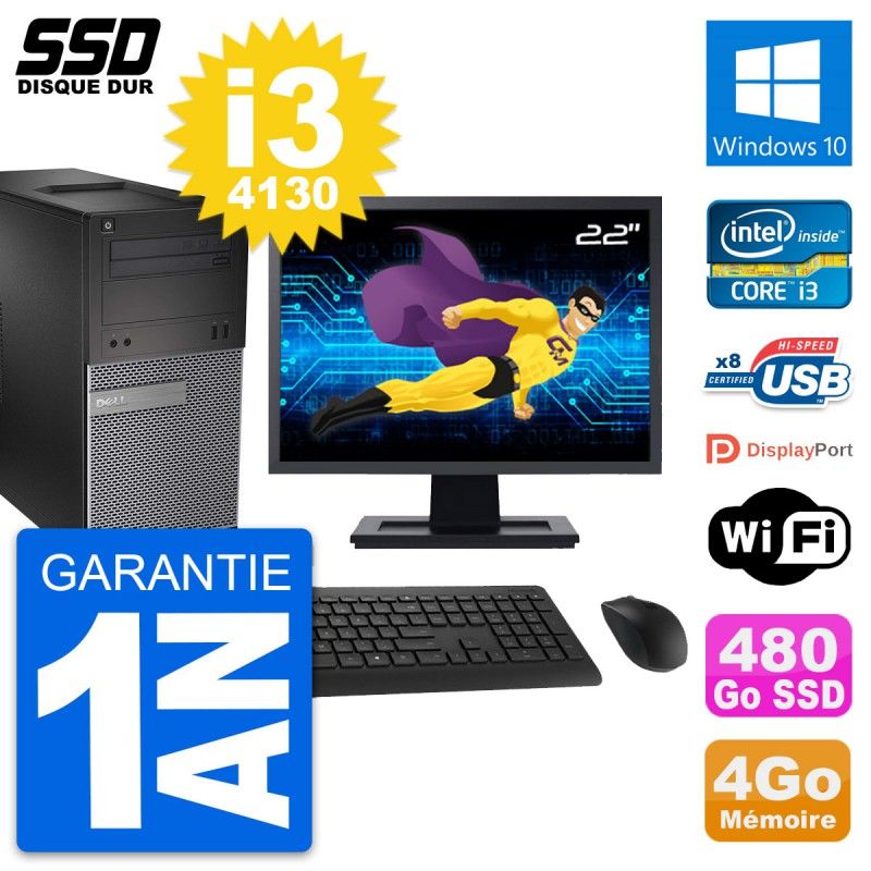 Dell OptiPlex 3020 Desktop Computer, 22" Screen, Intel Core i3-4130, 4GB RAM, 480GB SSD, Windows 10, WiFi