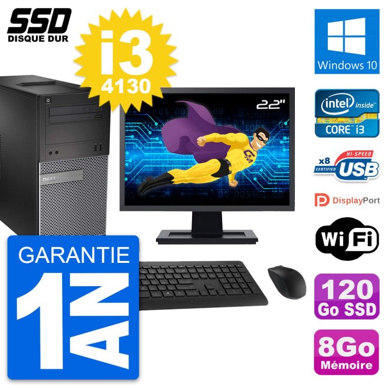 Dell OptiPlex 3020 Desktop Computer, 22" Screen, Intel Core i3-4130, 8GB RAM, 120GB SSD, Windows 10, WiFi