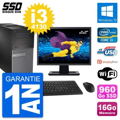 Dell OptiPlex 3020 Desktop PC - 22" Screen, Intel i3-4130, 16GB RAM, 960GB SSD, Windows 10