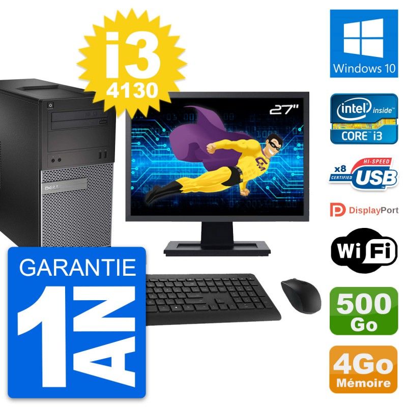 Dell OptiPlex 3020 Desktop Computer, 27" Screen, Intel i3-4130, 4GB RAM, 500GB HDD, Windows 10, WiFi
