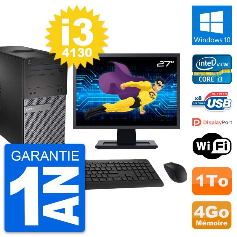 Dell OptiPlex 3020 Desktop PC - 27" Screen, Intel i3-4130, 4GB RAM, 1TB HDD, Windows 10, WiFi