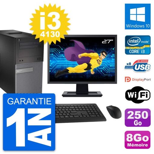 Dell OptiPlex 3020 Desktop Computer - 27" Screen, Intel i3-4130, 8GB RAM, 250GB HDD, Windows 10, WiFi