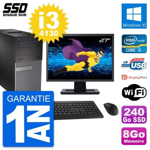 Dell OptiPlex 3020 Desktop PC - 27" Screen, Intel Core i3-4130, 8GB RAM, 240GB SSD, Windows 10, WiFi
