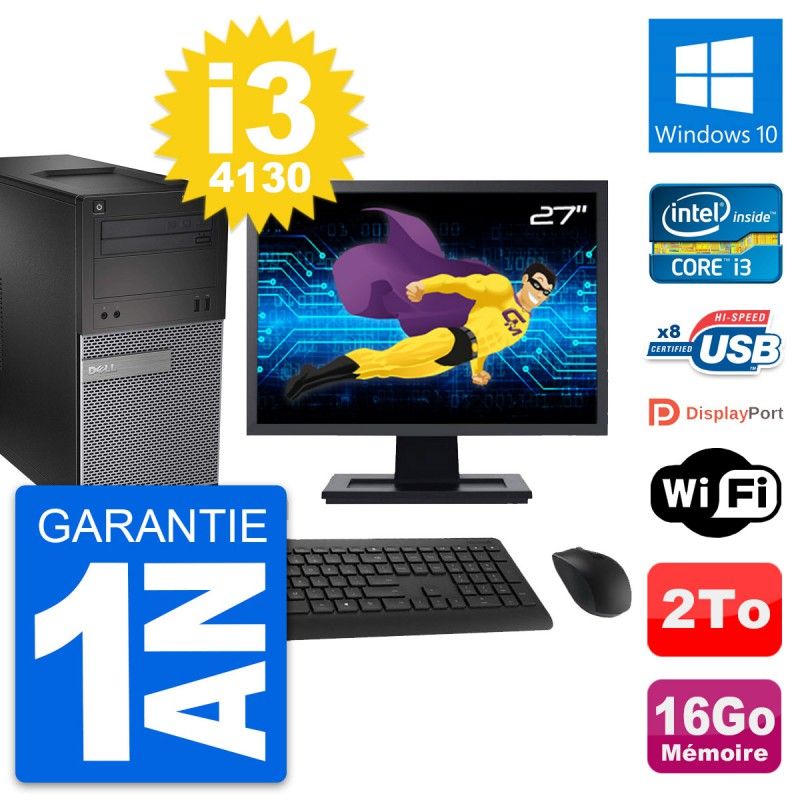 Dell OptiPlex 3020 Desktop Computer, 27" Screen, Intel i3-4130, 16GB RAM, 2TB Hard Drive, Windows 10, WiFi