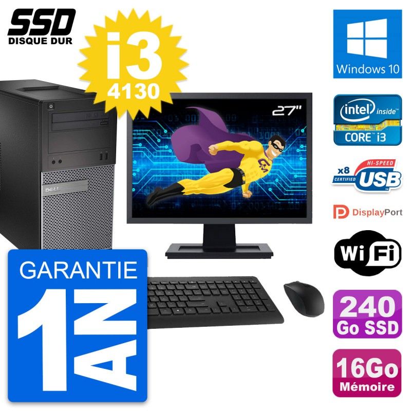 Dell OptiPlex 3020 Desktop PC - 27" Display, Intel i3-4130, 16GB RAM, 240GB SSD, Windows 10, WiFi