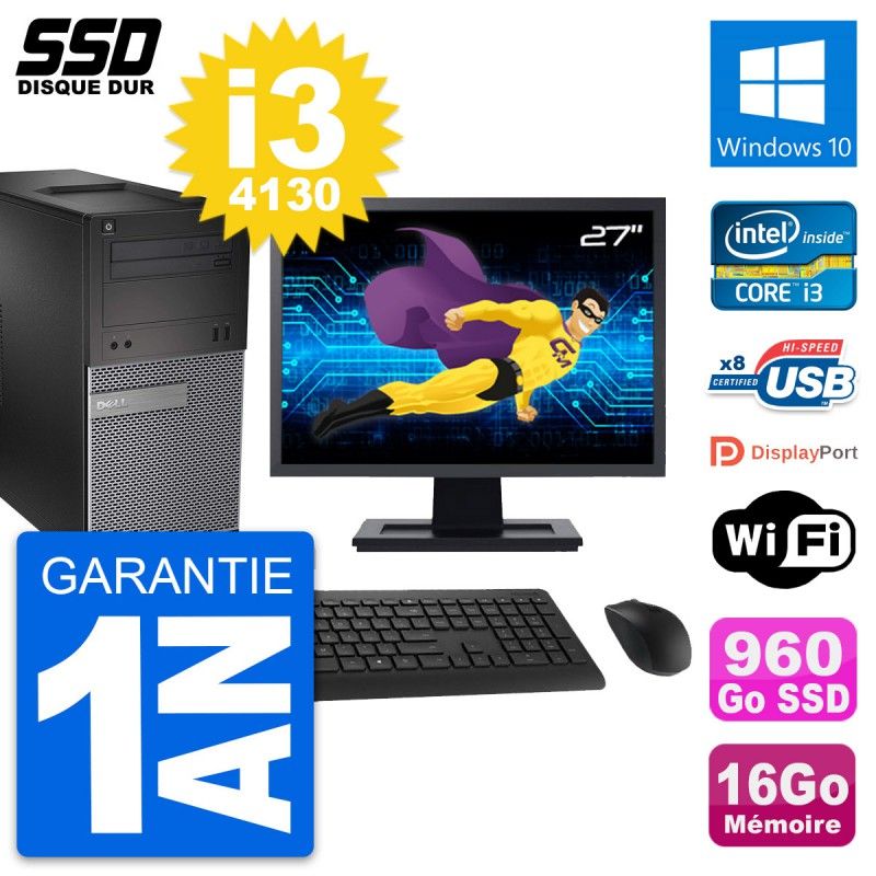 Dell OptiPlex 3020 Desktop PC - 27" Screen, Intel i3-4130, 16GB RAM, 960GB SSD, Windows 10, WiFi