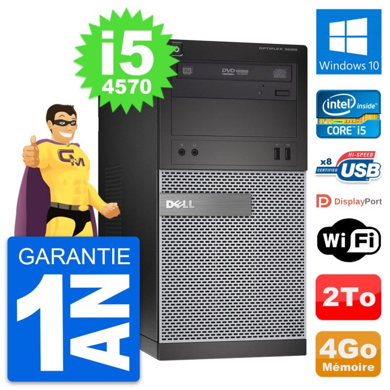 Dell OptiPlex 3020 Desktop PC - Intel Core i5-4570, 4GB RAM, 2TB HDD, Windows 10, WiFi