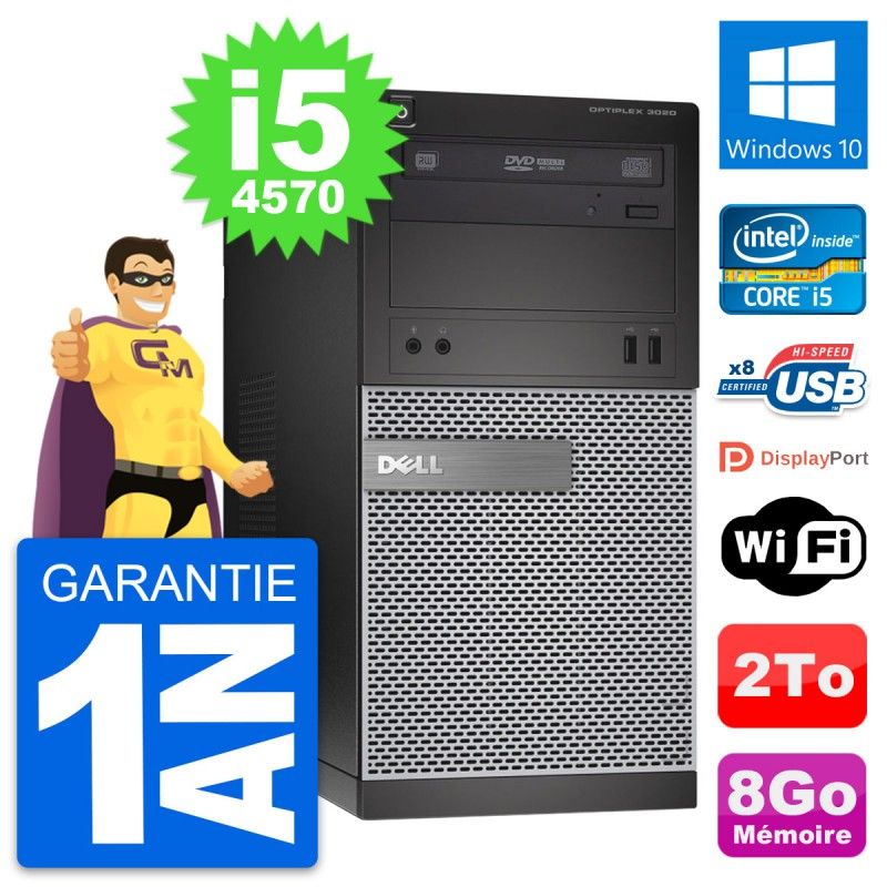 Dell OptiPlex 3020 Desktop Computer - Intel Core i5-4570, 8GB RAM, 2TB HDD, Windows 10, WiFi
