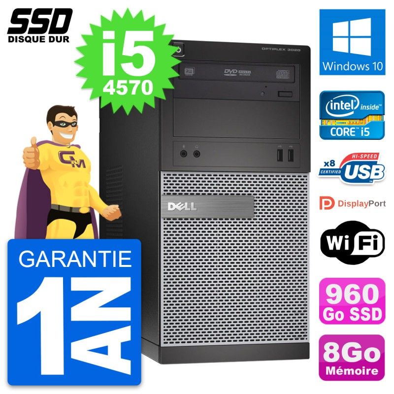 Dell OptiPlex 3020 Desktop PC - Intel Core i5-4570, 8GB RAM, 960GB SSD, Windows 10, WiFi