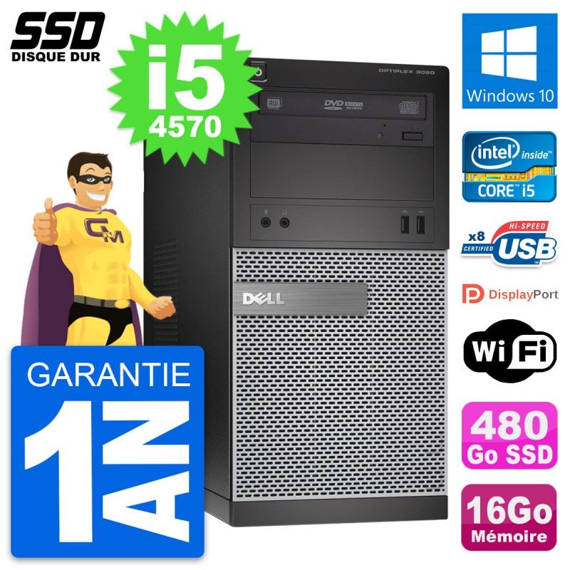 Dell OptiPlex 3020 Desktop PC - Intel Core i5, 16GB RAM, 480GB SSD, Windows 10, WiFi