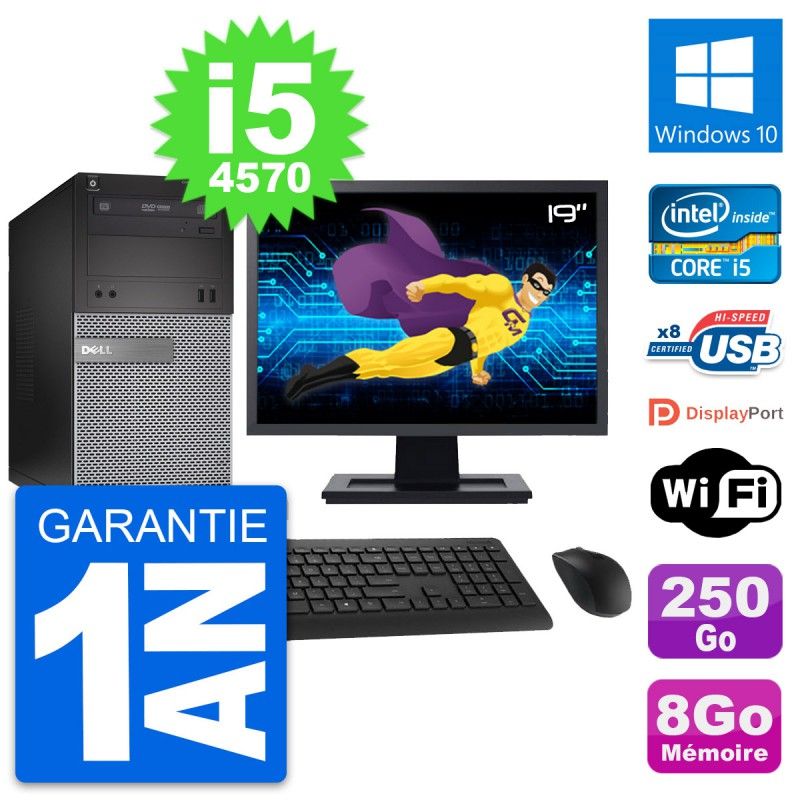 Dell OptiPlex 3020 Desktop Computer - 19" Screen, Intel i5-4570, 8GB RAM, 250GB HDD, Windows 10, WiFi