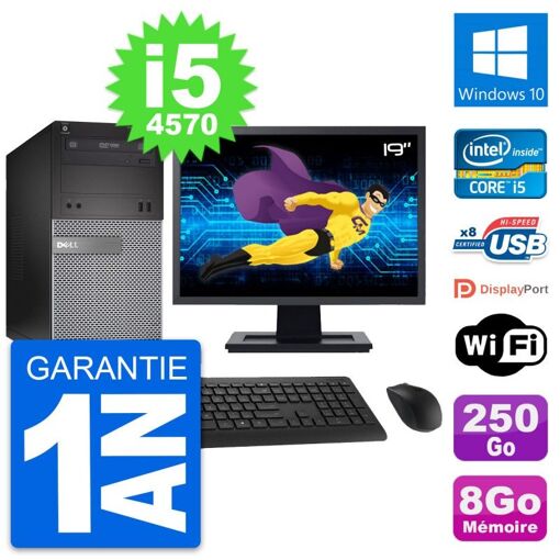Dell OptiPlex 3020 Desktop Computer - 19" Screen, Intel i5-4570, 8GB RAM, 250GB HDD, Windows 10, WiFi
