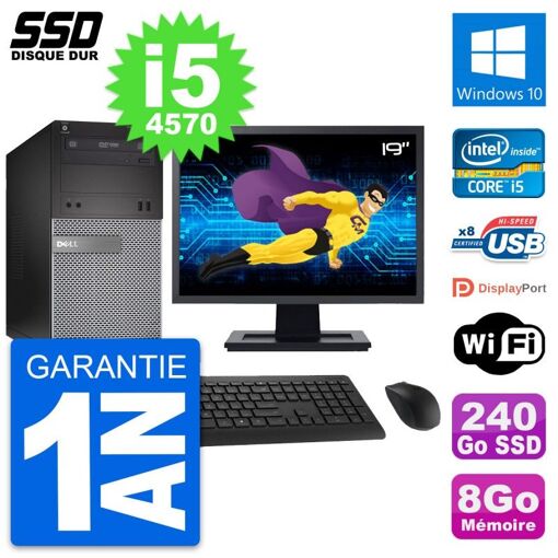 Dell OptiPlex 3020 Desktop PC - 19" Screen, Intel Core i5-4570, 8GB RAM, 240GB SSD, Windows 10, WiFi