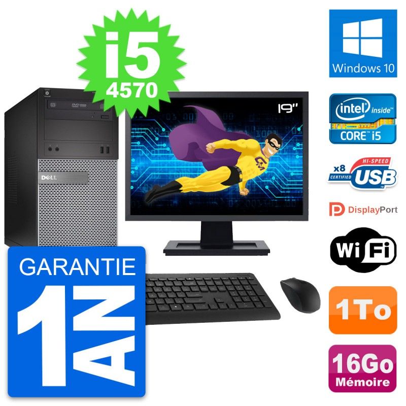 Dell OptiPlex 3020 Desktop PC - 19" Screen, Intel i5-4570, 16GB RAM, 1TB HDD, Windows 10, WiFi