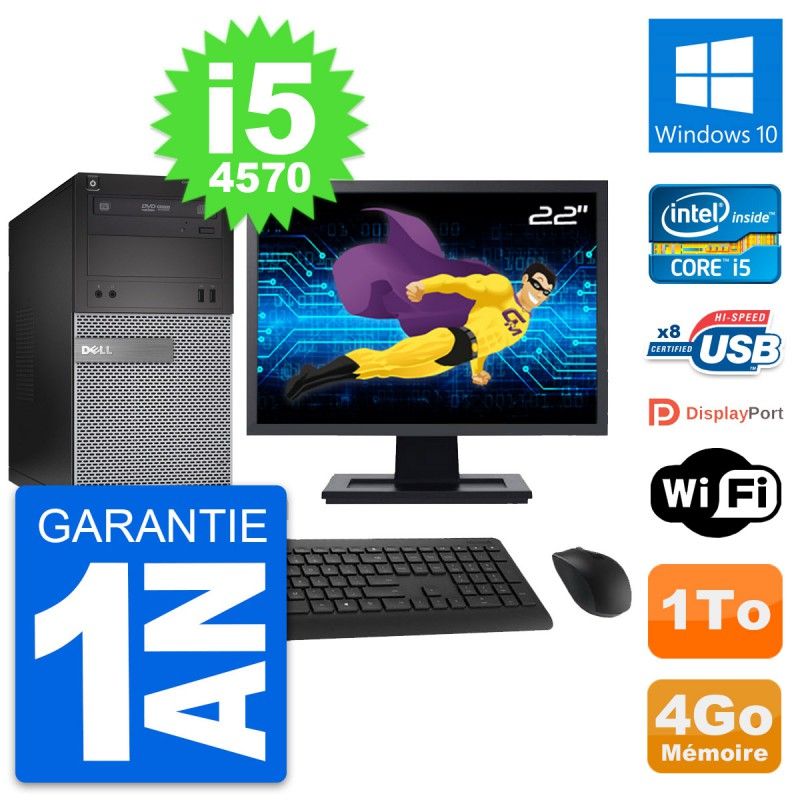 Dell OptiPlex 3020 Desktop Computer, 22" Screen, Intel i5-4570, 4GB RAM, 1TB HDD, Windows 10, WiFi