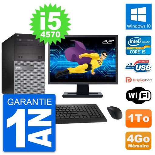 Dell OptiPlex 3020 Desktop Computer, 22" Screen, Intel i5-4570, 4GB RAM, 1TB HDD, Windows 10, WiFi