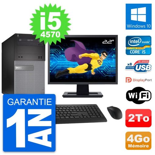 Dell OptiPlex 3020 Desktop PC - 22" Screen, Intel i5-4570, 4GB RAM, 2TB HDD, Windows 10, WiFi