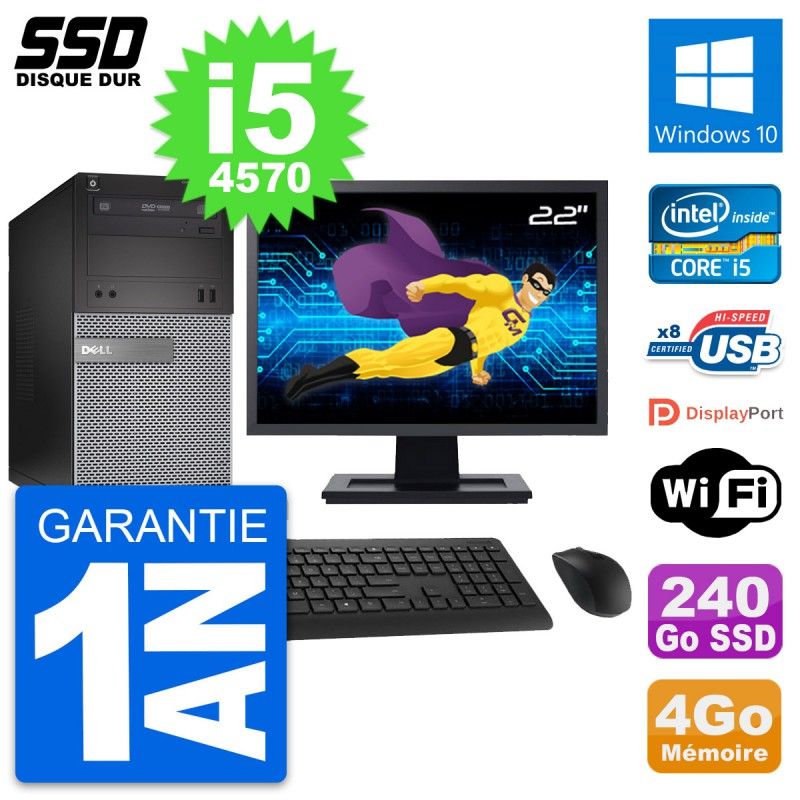 Dell OptiPlex 3020 Desktop Computer, 22" Screen, Intel Core i5-4570, 4GB RAM, 240GB SSD, Windows 10, WiFi