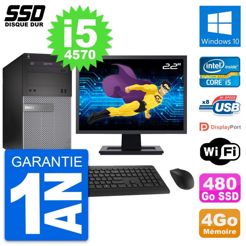 Dell OptiPlex 3020 Desktop PC - 22" Screen, Intel Core i5-4570, 4GB RAM, 480GB SSD, Windows 10, WiFi
