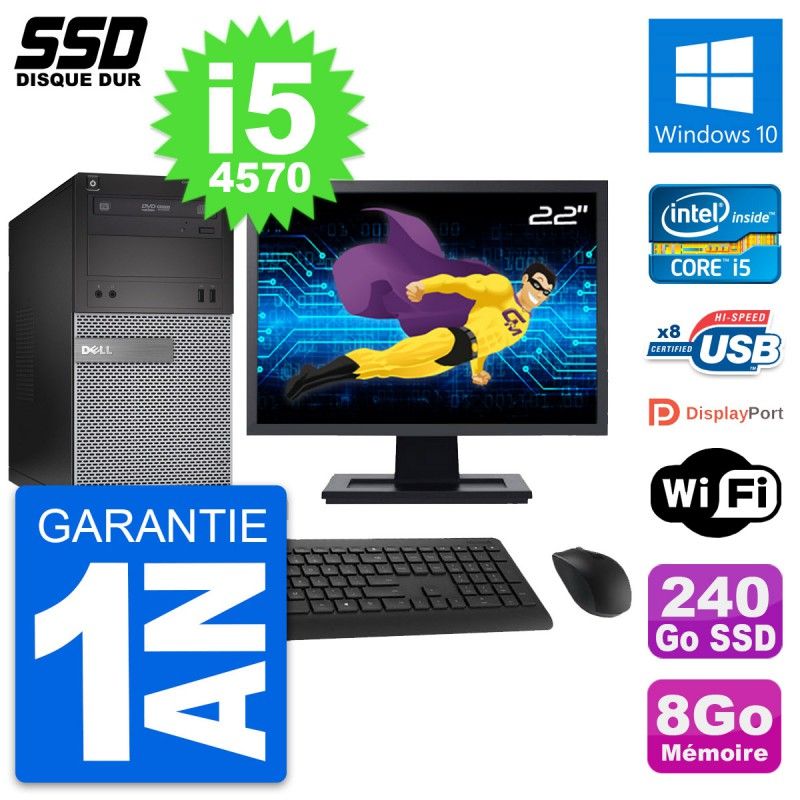 Dell OptiPlex 3020 Desktop Computer, 22" Screen, Intel Core i5-4570, 8GB RAM, 240GB SSD, Windows 10, WiFi
