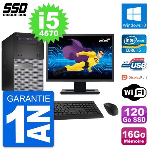 Dell OptiPlex 3020 Desktop PC - 22" Screen, Intel i5-4570, 16GB RAM, 120GB SSD, Windows 10