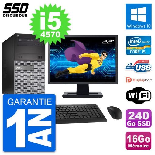 Dell OptiPlex 3020 Desktop PC - 22" Screen, Intel i5-4570, 16GB RAM, 240GB SSD, Windows 10, WiFi