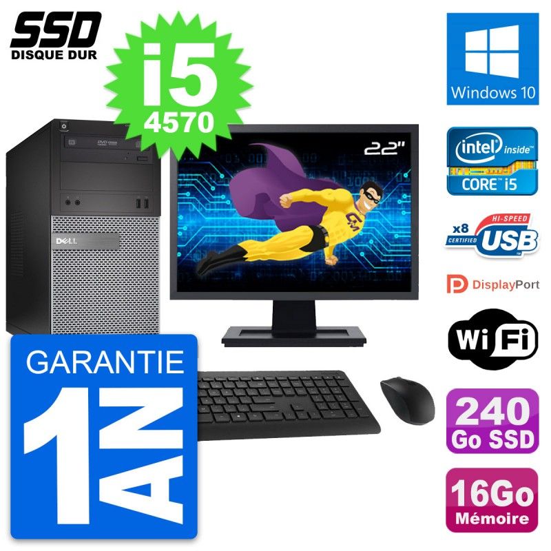 Dell OptiPlex 3020 Desktop PC - 22" Screen, Intel i5-4570, 16GB RAM, 240GB SSD, Windows 10, WiFi