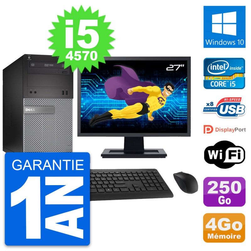 Dell OptiPlex 3020 Desktop PC - 27" Screen, Intel i5-4570, 4GB RAM, 250GB HDD, Windows 10, WiFi