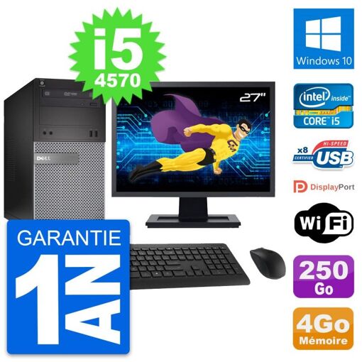 Dell OptiPlex 3020 Desktop PC - 27" Screen, Intel i5-4570, 4GB RAM, 250GB HDD, Windows 10, WiFi