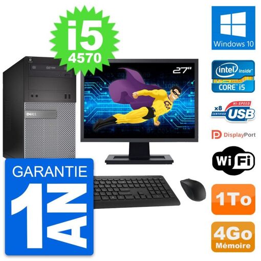 Dell OptiPlex 3020 Desktop PC - 27" Screen, Intel i5-4570, 4GB RAM, 1TB Hard Drive, Windows 10, WiFi
