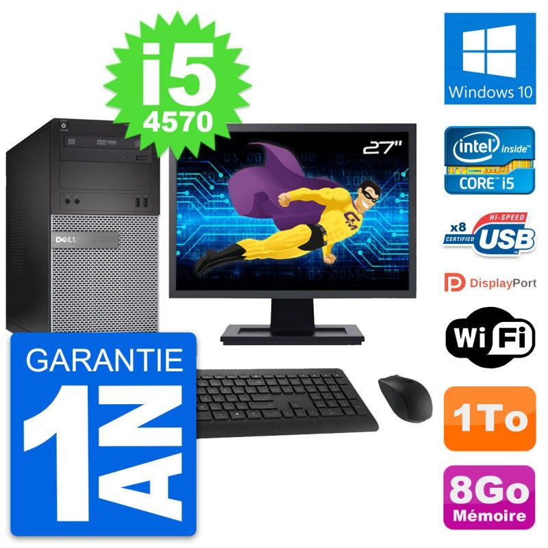 Dell OptiPlex 3020 Desktop PC - 27" Screen, Intel i5-4570, 8GB RAM, 1TB HDD, Windows 10, WiFi