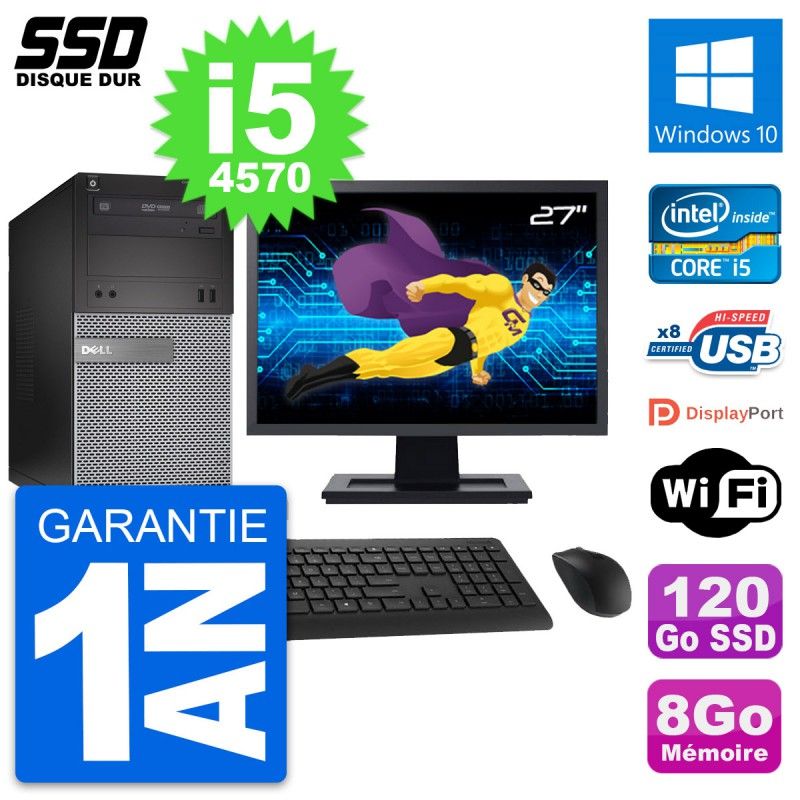 Dell OptiPlex 3020 Desktop PC - 27" Screen, Intel Core i5-4570, 8GB RAM, 120GB SSD, Windows 10, WiFi