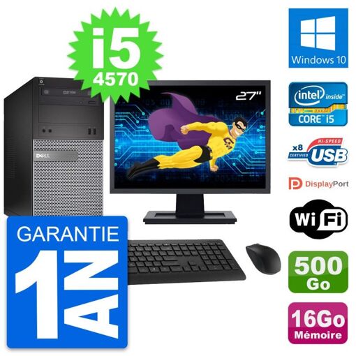 Dell OptiPlex 3020 Desktop Computer - 27" Screen, Intel i5-4570, 16GB RAM, 500GB HDD, Windows 10