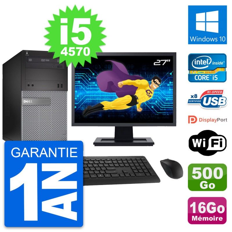 Dell OptiPlex 3020 Desktop Computer - 27" Screen, Intel i5-4570, 16GB RAM, 500GB HDD, Windows 10