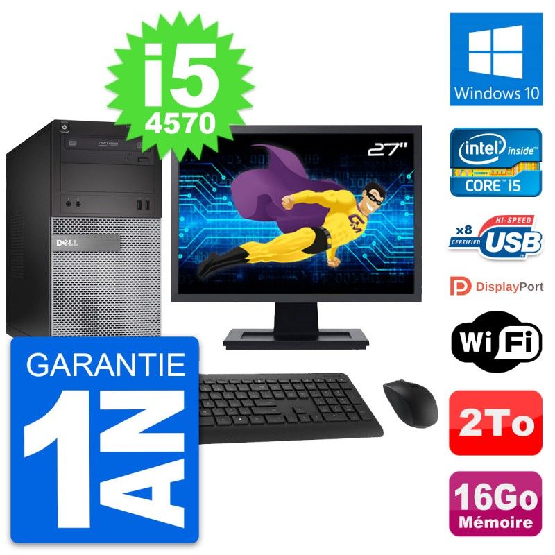 Dell OptiPlex 3020 Desktop Computer, 27-inch Screen, Intel i5-4570, 16GB RAM, 2TB Hard Drive, Windows 10, WiFi