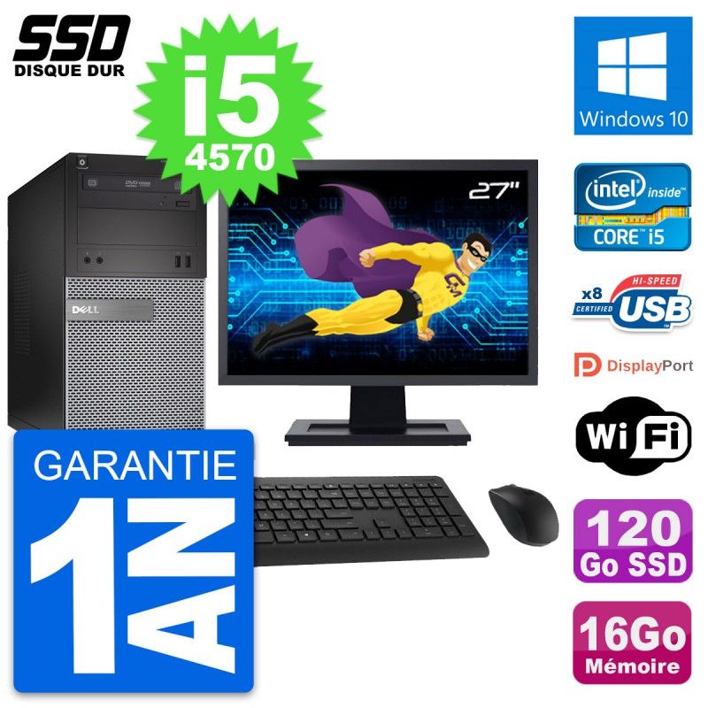 Dell OptiPlex 3020 Desktop Computer, 27" Screen, Intel i5-4570, 16GB RAM, 120GB SSD, Windows 10, WiFi