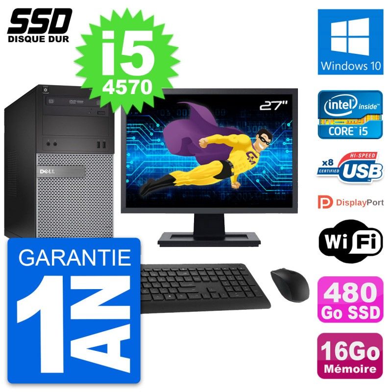 Dell OptiPlex 3020 Desktop PC - 27" Display, Intel i5-4570, 16GB RAM, 480GB SSD, Windows 10, WiFi