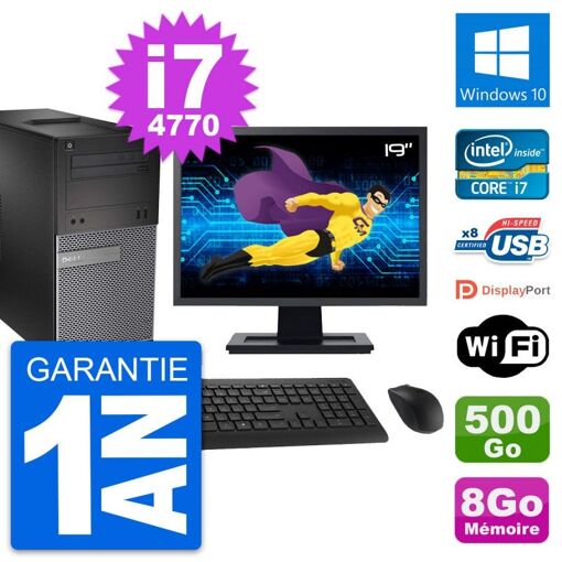 Dell OptiPlex 3020 Desktop Computer, 19" Screen, Intel i7-4770, 8GB RAM, 500GB Hard Drive, Windows 10, WiFi