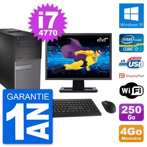 Dell OptiPlex 3020 Desktop PC - 22" Screen, Intel i7-4770, 4GB RAM, 250GB HDD, Windows 10, WiFi