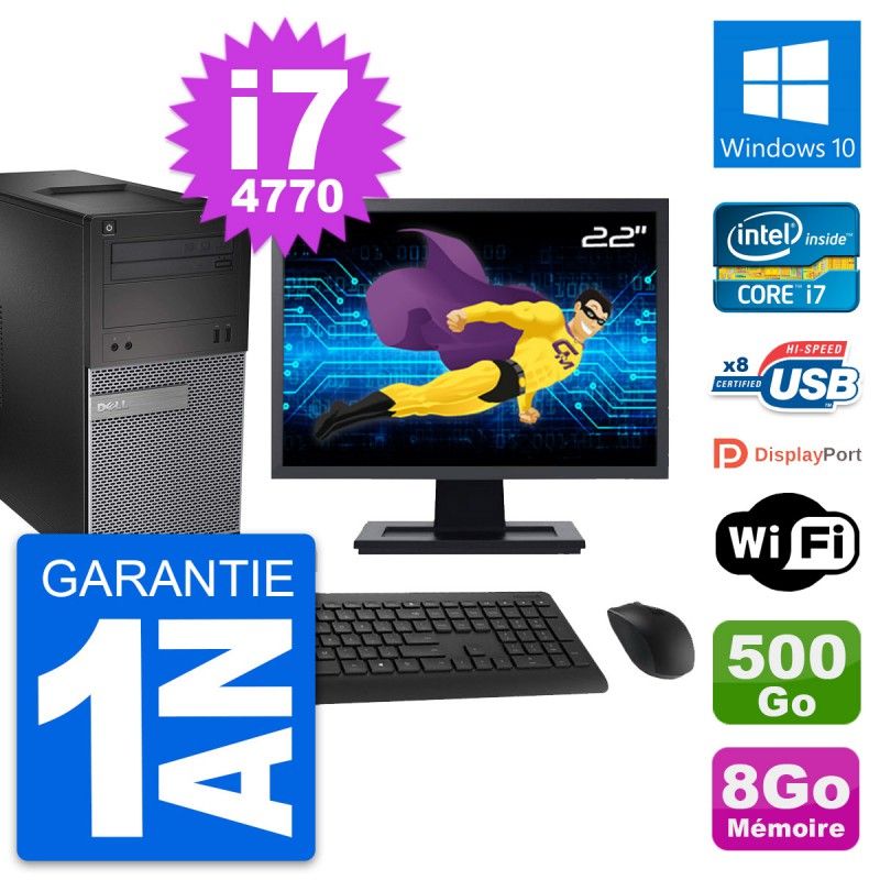 Dell OptiPlex 3020 Desktop Computer, 22" Screen, Intel i7-4770, 8GB RAM, 500GB Hard Drive, Windows 10, WiFi