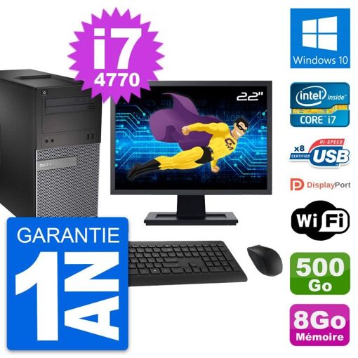 Dell OptiPlex 3020 Desktop Computer, 22" Screen, Intel i7-4770, 8GB RAM, 500GB Hard Drive, Windows 10, WiFi