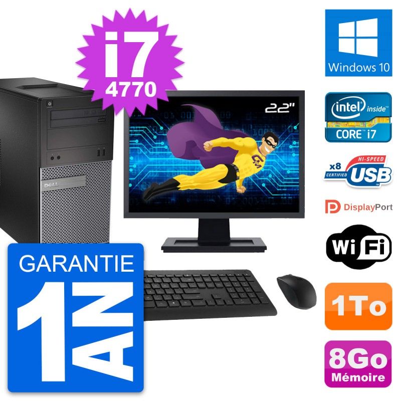 Dell OptiPlex 3020 Desktop Computer, 22" Screen, Intel i7-4770, 8GB RAM, 1TB HDD, Windows 10, WiFi