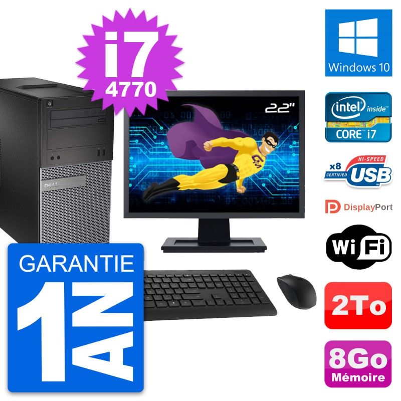 Dell OptiPlex 3020 Desktop Computer, 22" Screen, Intel i7-4770, 8GB RAM, 2TB HDD, Windows 10