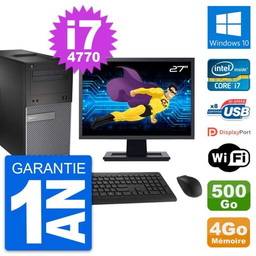 Dell OptiPlex 3020 Desktop Computer, 27" Screen, Intel i7-4770, 4GB RAM, 500GB HDD, Windows 10, WiFi