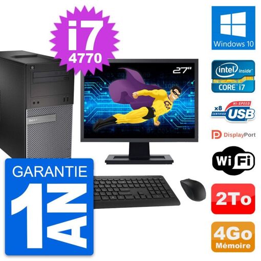 Dell OptiPlex 3020 Tower PC - 27" Screen, Intel i7-4770, 4GB RAM, 2TB HDD, Windows 10, WiFi